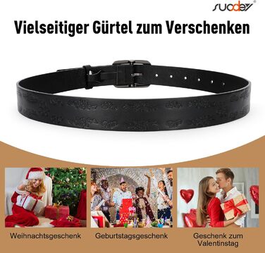 Жіночий шкіряний ремінь Suosdey класичний чорний з квітковою пряжкою для джинсів, суконь та одягу, 100 см, розмір талії 73-83 см