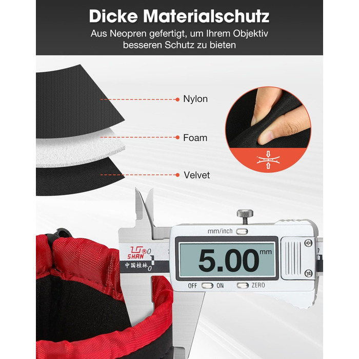 Набір чохлів для об'єктивів з неопрену, 4 розміри, для Canon, Nikon, Tamron, Sigma, Pentax, чорний/червоний