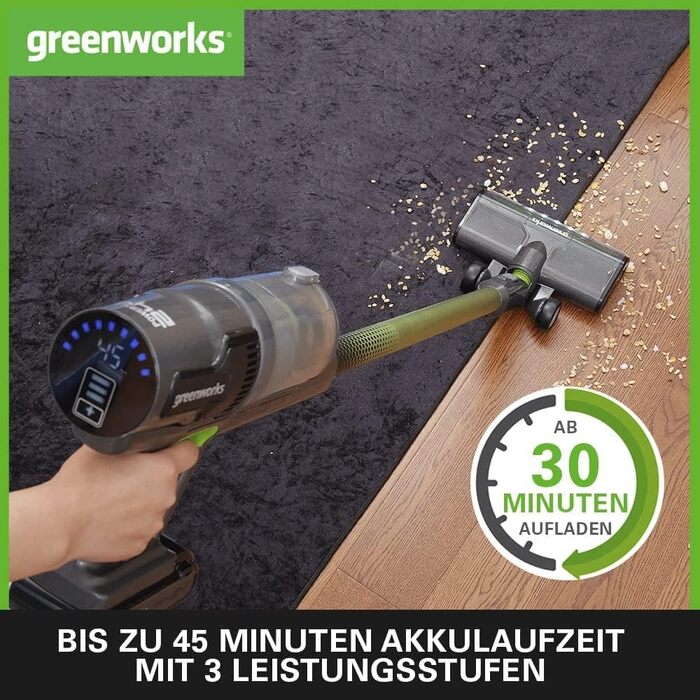 Бездротовий акумуляторний пилосос Greenworks GD24SV 5-в-1, 500W, 45 хв роботи, HEPA-фільтр, насадка для шерсті тварин, 3 режими потужності (без акумулятора та зарядного пристрою)