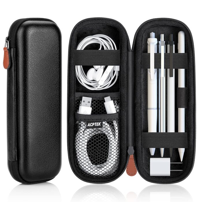 Чохол для Apple Pencil та інших стилусів, преміум шкіра, з відділенням для кабелю USB (чорний)