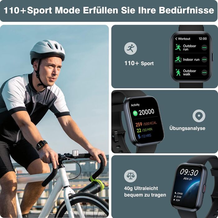 Fitpolo Розумний годинник для чоловіків та жінок, 1.8' з функцією телефону/Alexa, фітнес-годинник з моніторингом серцевого ритму/сну, водонепроникний IP68 для iPhone/Android, чорний