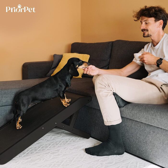 Рампа для собак Hunderampe: регульована, 18-53 см, для ліжка/дивану, з антиковзким покриттям, з натурального дерева (бірча)