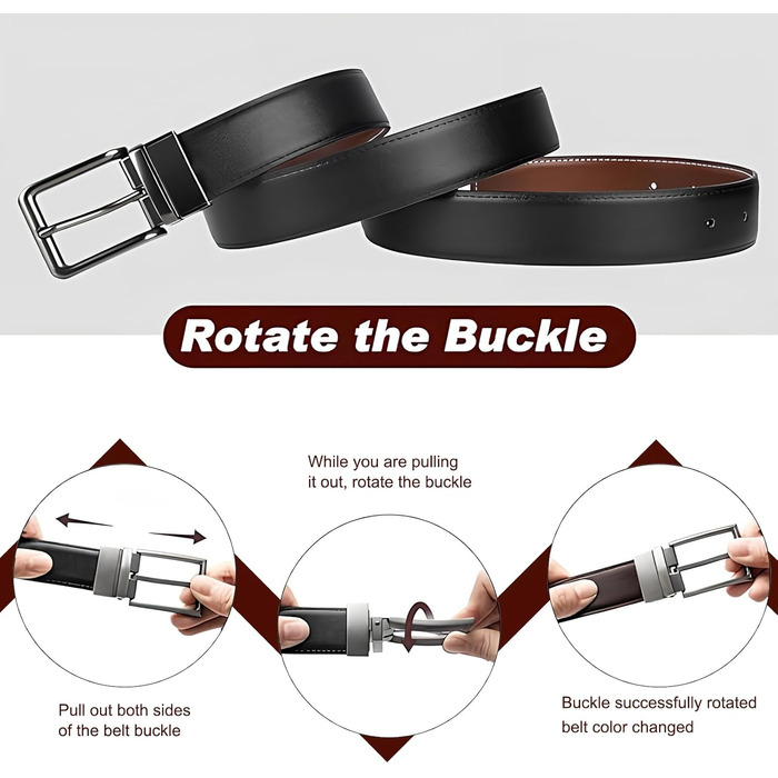 Чоловічий шкіряний ремінний пояс Amexo, двосторонній, чорно-коричневий, 110/120 см