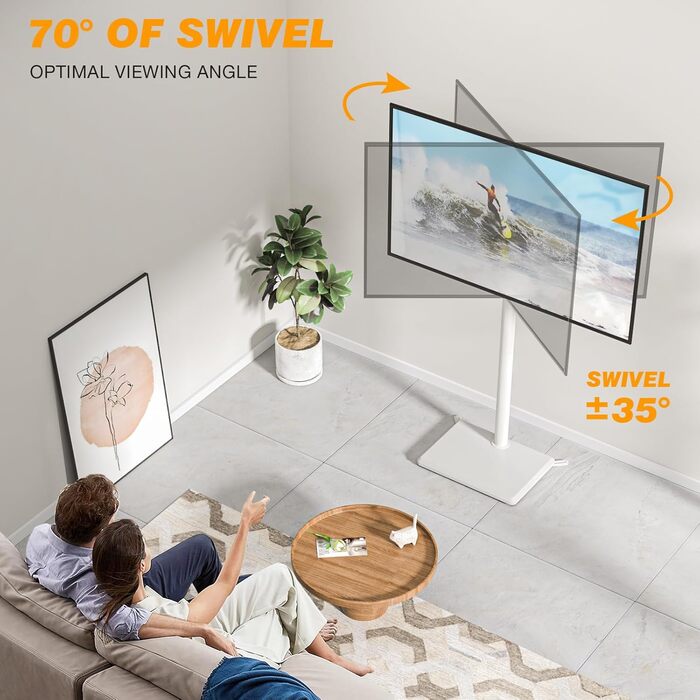 Підставка для телевізора TVON, 32-55 дюймів, регульована висота, поворотна, VESA 400x400, до 40 кг, біла