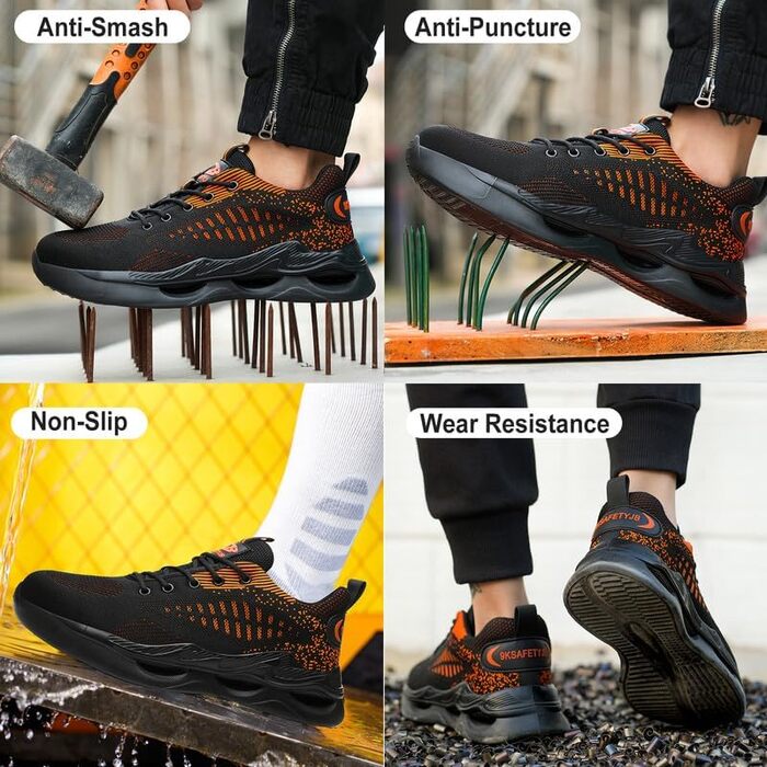 Чоловічі робочі черевики S1 з захистом від удару, антиковзаючі, безпечні черевики, розмір 38-46 EU, 43 EU, помаранчевий колір