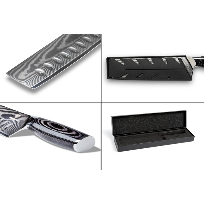 Ніж кухонний Wolfblood PRO Nakiri Damast XL 31 см, сталь Дамаск 67 шарів, 62 HRC, дерев'яна ручка, подарункова коробка