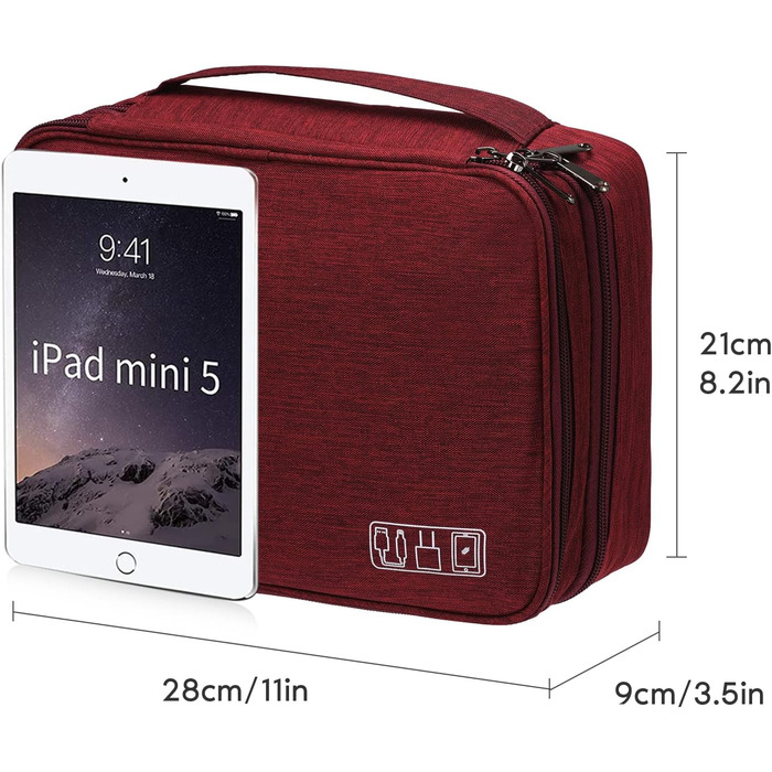 Органайзер для кабелів OrgaWise: кейс-сумка для зберігання та організації кабелів (3 шари, сірий/червоний)