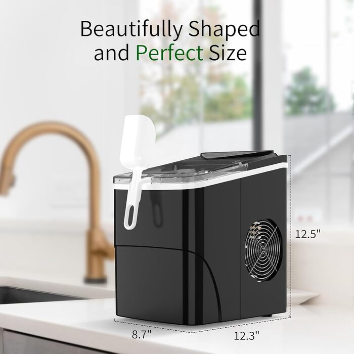 Машина для приготування льоду Mini, 15 кг/24 год, компактна, чорна, 35 x 27 x 38 см