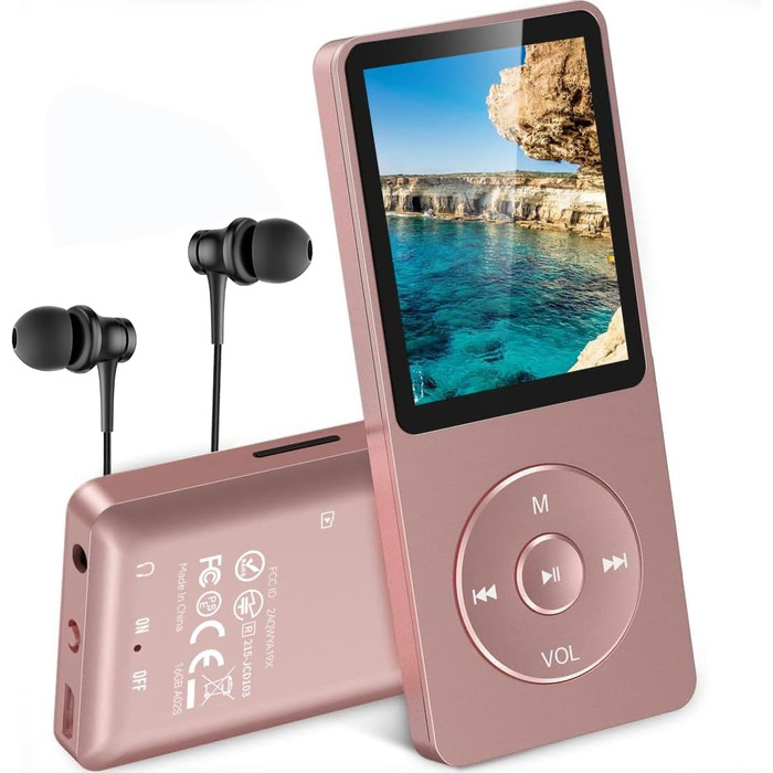 MP3 плеєр AGPTEK 16GB з екраном 1.8 дюйма, 70 годин відтворення, FM радіо, підтримка TF карт до 128GB, рожеве золото