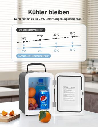 Міні-холодильник AstroAI, 4 літри, 6 банок, для авто, офісу, кімнати, косметики, 220V/12V, чорний