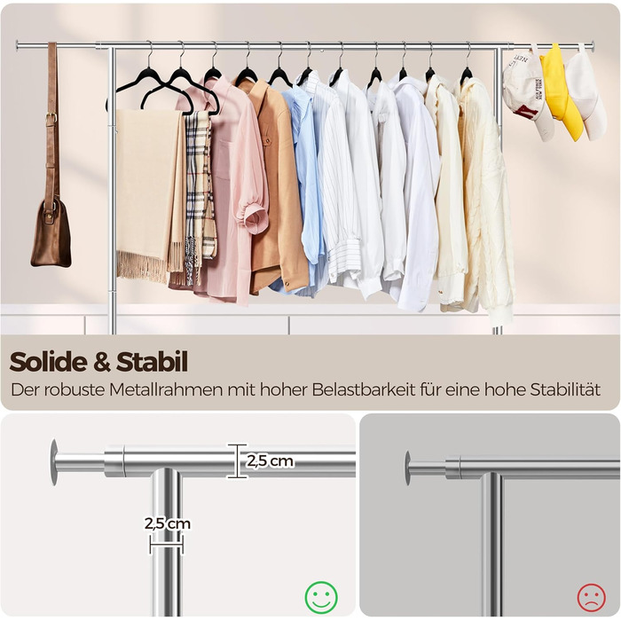 Yaheetech Clothes Rack Rolling Garment Rack Extendable Clothes Rail Height-Adjustable Clothes Hanger with Foldable Base, Load Capacity up to 90 KG