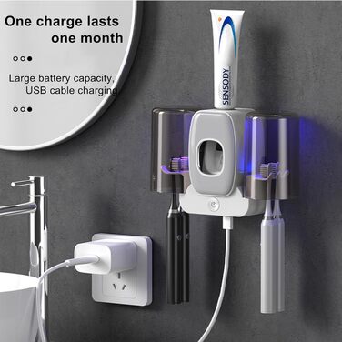 Дезінфектор для зубних щіток з вентилятором стерилізації, підставка на стіну, функція сушіння, очищувач зубних щіток, стерилізатор, інтелектуальний, сірий