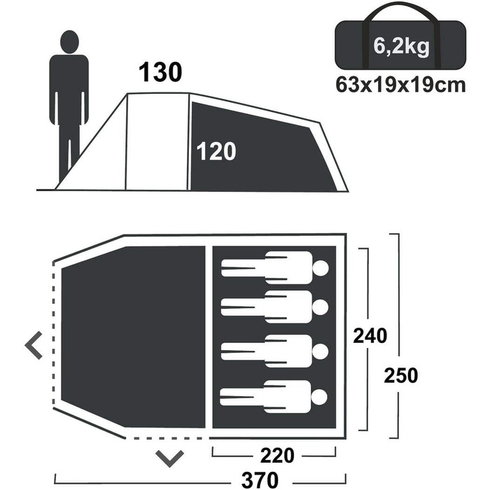 Your GEAR Zelt Sopero 4-Person Tunnel Tent with Side Entrance, Living Space Window, Waterproof (5000 mm), UV 50+ Protection, Blue/Gray
