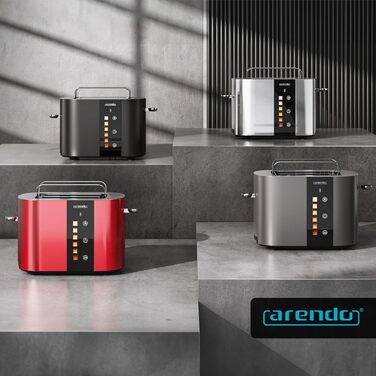 Тостер Arendo з нержавіючої сталі, 2 відділення, сенсорний екран, подвійні стінки, 800 Вт, підставка для тостів, 6 рівнів підсмажування, центрування хліба, індикатор часу, функція пам'яті, колір: чорний