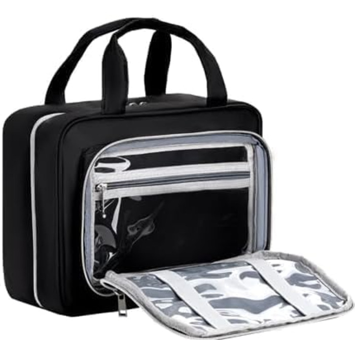 Косметичка для подорожей з петлею для підвішування для жінок – водонепроникна, з прозорим вікном, легка, рожева, середнього розміру (30x23x10 см)