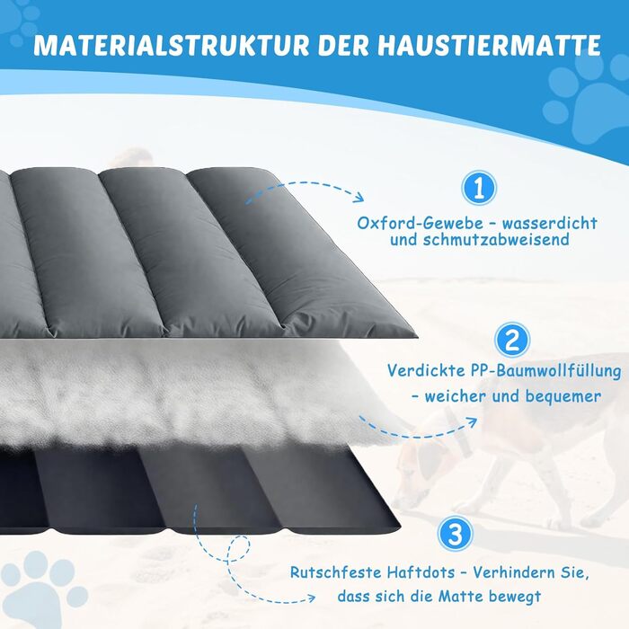 Водонепроникний килимок для собак 110 x 68 см, потовщений, м'який, з можливістю прання, для подорожей, кемпінгу, відпочинку на природі (сірий)