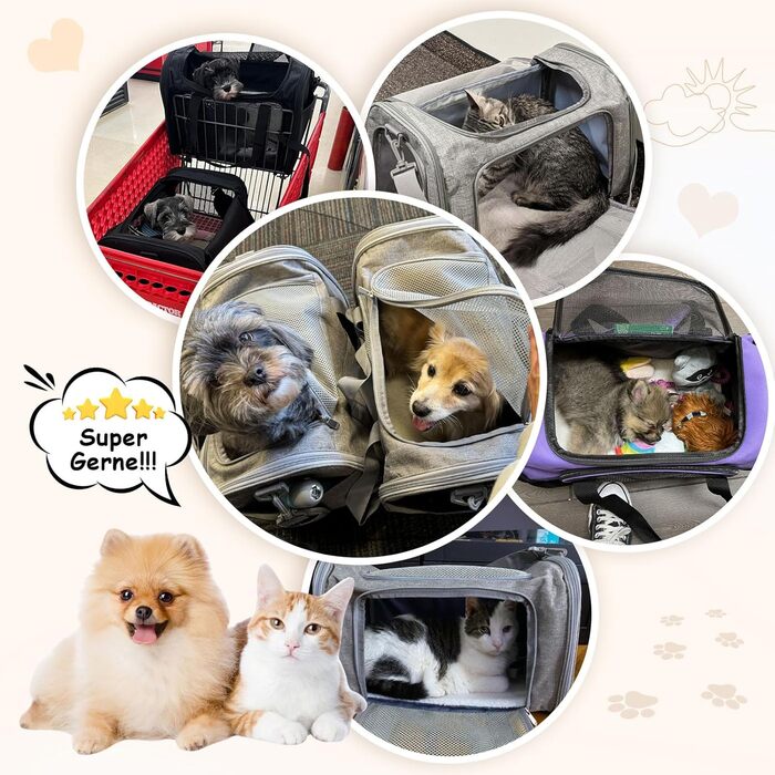 Транспортна сумка для кота/собаки, переноска для тварин, складана переноска, портативна, до 5 кг, для середніх собак та котів (M, L 43 x 28 x 28 см, темно-сірий)