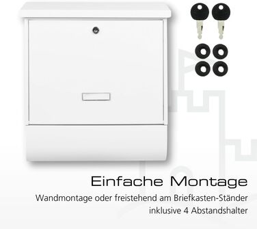 Поштовий ящик Burg-Wächter AMZ 2500 NI з газетницею та табличкою для імені, нержавіюча сталь, формат DIN C4, 2 ключі, білий