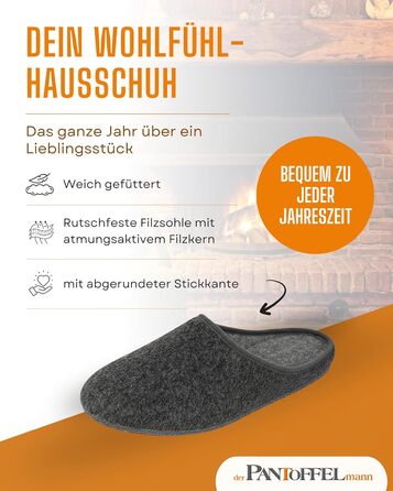 Фетрові домашні тапочки Pantoffelmann: сірий/темно-синій, розміри 36-48. Зручні та дихаючі тапочки для жінок та чоловіків. Стильні та теплі домашні капці.