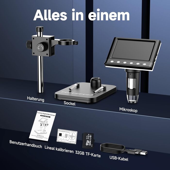 Цифровий мікроскоп Leipan LPM7 4.3' для дітей та дорослих, 1000x збільшення, IPS дисплей, 8 LED, USB-підключення до ПК (Windows/Mac), 32GB TF-карта, DM7-4.3' монетосвід