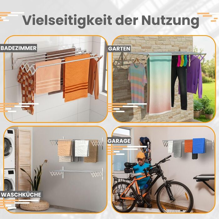 Настінна сушарка для білизни з нержавіючої сталі, висувна, 100 см, вантажопідйомність 25 кг