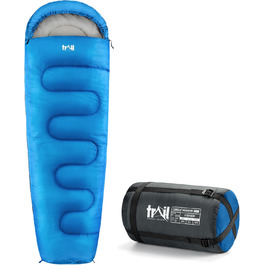 Спальний мішок для дорослих Trail 3 сезони – для кемпінгу та відпочинку на природі (300 GSM, блакитний)