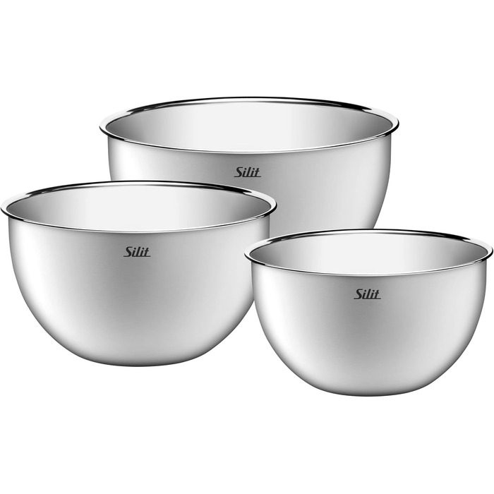 Silit 3-Piece Kitchen Bowl Set, Stainless Steel, Multifunctional as Mixing Bowl, Salad Bowl, Serving Bowl, Nesting