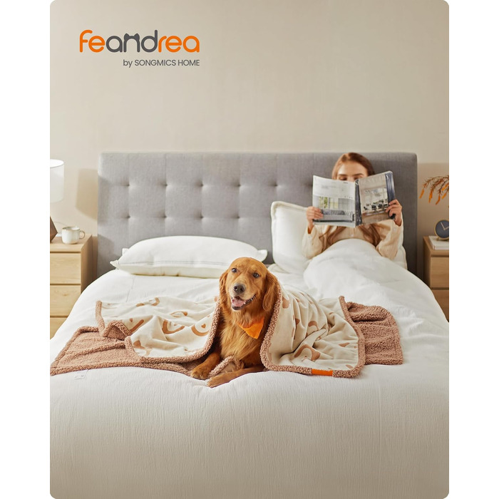 Водонепроникний коврик для собак Feandrea, Sherpa Fleece, 152x127 см, XL, для собак та котів, машинне прання, захист дивану, бежевий, XXL (203 x 152 см)