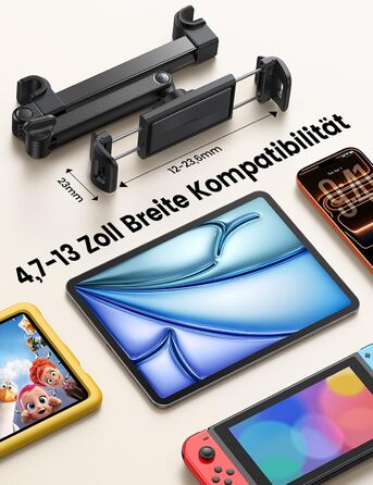Автомобільний тримач для планшета Lamicall на підголівник — складаний розсувний кронштейн 360° для iPad, Samsung Tab, Fire Kids та смартфонів, чорний