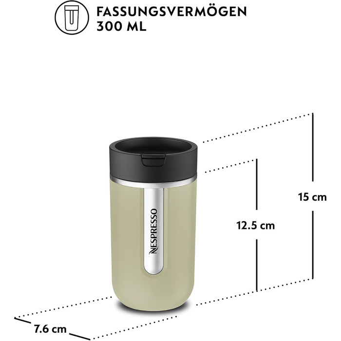 Термокружка Nespresso Travel Mug Small Sage Green 300 мл - для кави, чаю, матча, з кришкою, нержавіюча сталь