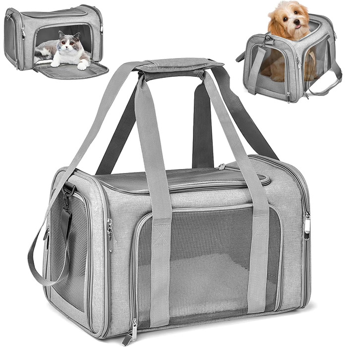 Транспортна сумка для кота/собаки 45x30x30 см, складана, дихаюча, 7 кг, сіра