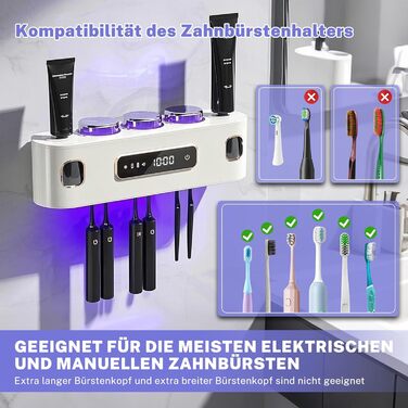 Організатор для ванної кімнати: тримач для зубних щіток, електричний диспенсер для зубної пасти, прес для тюбиків, 2 диспенсери для пасти з 6 слотами для щіток та 3 чашками (білий)