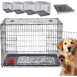 Клітка для собак Arebos 77,5 x 53 x 59 см | Транспортна переноска для собак, складана | Чорна клітка для собак | Клітка для собак з 2 дверцятами