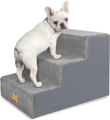 Non-slip Dog Stairs for Small Dogs 3-Step, Dog Stairs Dog Ramp for Bed and Sofa made of High-Density Sponge, Pet Stairs with Removable, Washable Cover and Non-Slip Bottom, 45x40x34cm