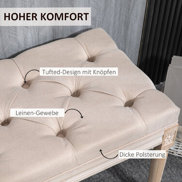 HOMCOM Upholstered Bench Vintage 117x40x48cm Ottoman Bench Bed Bench Bedroom Bench with Buttons Linen Look up to 120kg Beige