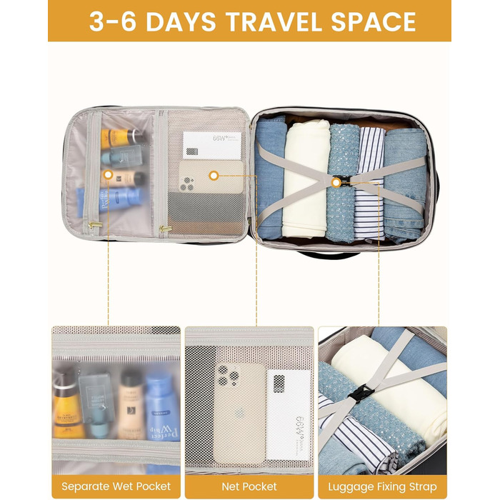 LOVEVOOK Рюкзак для ручної поклажі, 40L, водонепроникний, для ноутбука 17 дюймів, чорний, для подорожей та бізнесу