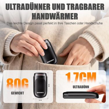 Електричний грілка для рук 2-в-1, 6000 mAh з магнітом, багаторазовий, 3 режими нагріву, USB-зарядка, компактний