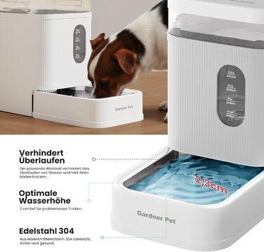 Автоматичний диспенсер води для собак та котів Gardner Pet, годівниця з нержавіючої сталі, велика ємність (6.5л), без електроенергії, BPA-free