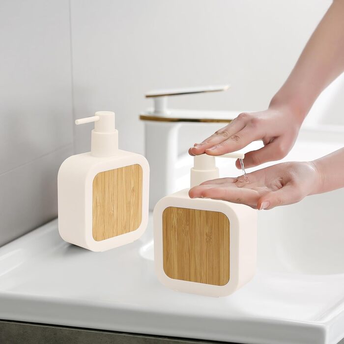 Дозатор для мила білий бамбук, 390 мл. Дозатор для мила на кухню, у ванну, в офіс. Настільний диспенсер для мила (білий)