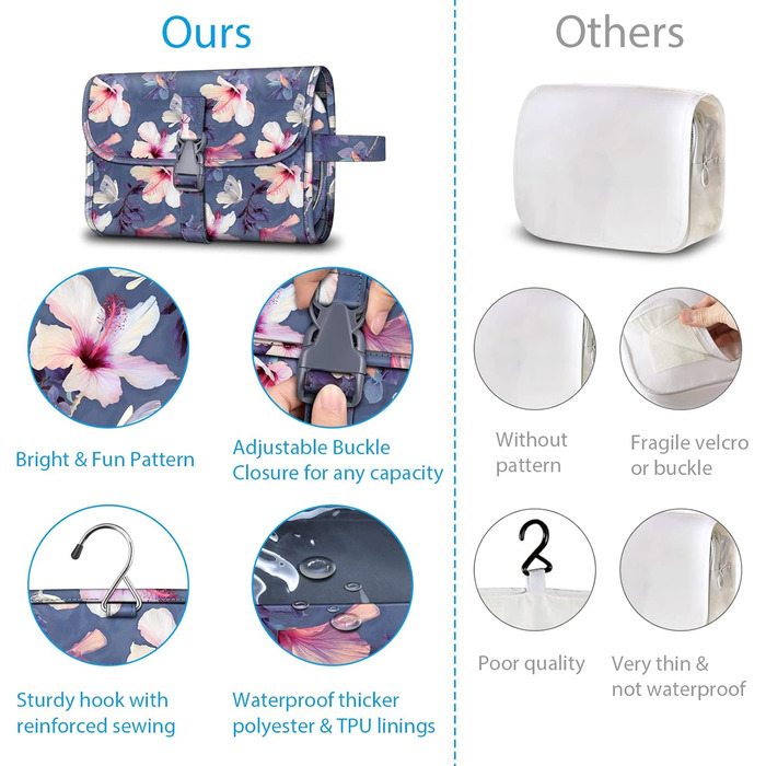 Fintie Косметичка-органайзер для подорожей, водонепроникна, велика, з кишеньками для дівчат та жінок (Квітка гібіскус)