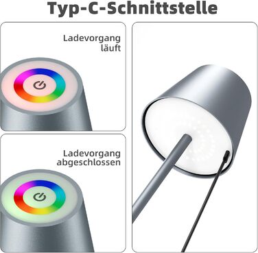LED настільна лампа Qsky бездротова диммируемая з акумулятором, тепле світло 3000K+RGB, водонепроникна (IP54) з алюмінію, для дому та на вулицю (2 шт. срібляста + 2 шт. сіра)