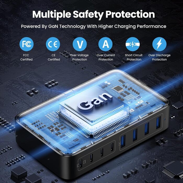 Зарядний пристрій USB-C 620W, 10 портів, швидка зарядка PD PPS 100W, для MacBook Pro/Air, iPad, iPhone 16/15/14/13/12 Pro Max, Samsung (чорний)