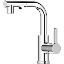 Кухонний змішувач SEAMENEY з висувною лійкою, поворотний 360°, з донним клапаном, хром, 3 режими, для кухні