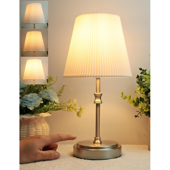 Торшер на тумбочку з сенсорним керуванням, регульована яскравість, 31.5 см, ретро стиль, для вітальні, спальні, нічник, подарунок (срібний)