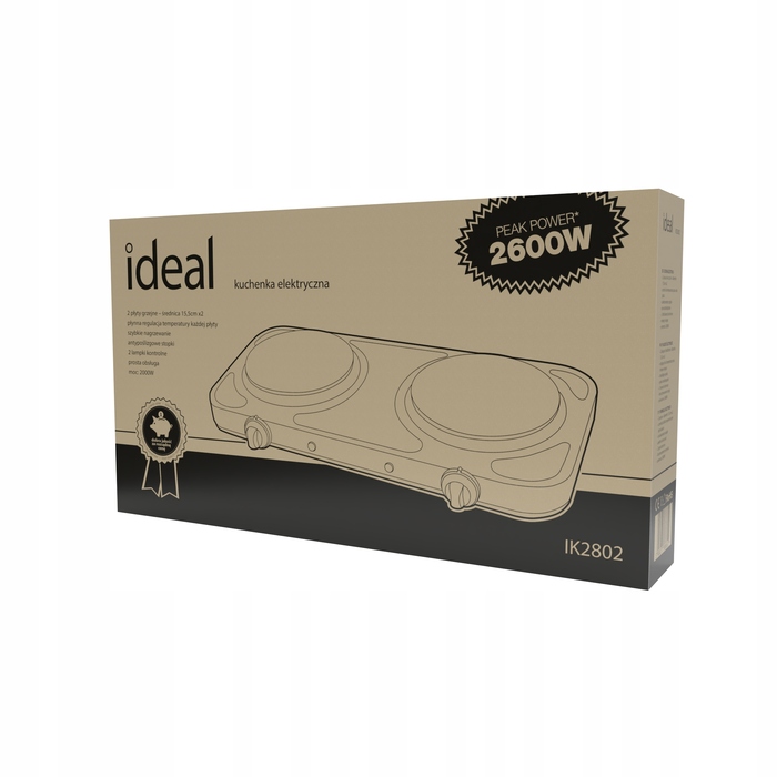 Переносна плитка IDEAL на 2 конфорки, чавунна, чорна, 2600 Вт