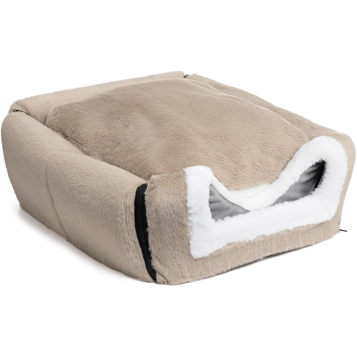 Hollypet Cat Bed, Small Dog Bed, 2-in-1 Foldable Plush Pet Bed for Cats & Small Dogs, Cozy and Soft Pet Cave Bed for Indoor Outdoor, Light Brown