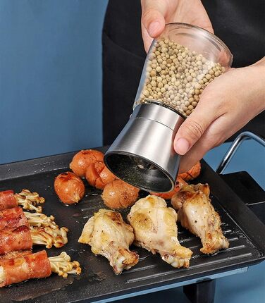 Набір з 2 мельниць для солі та перцю - сталеві та скляні з регульованим керамічним жорном, з можливістю поповнення, для солі та перцю