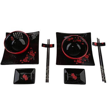 Японський набір для суші: 2 тарілки, палички, підтарілки з порцеляни з квітковим візерунком. Ідеальний подарунок