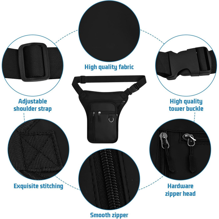 Чоловіча/Жіноча нагрудна сумка-чохол на ногу, валіза на стегно, чорна. Багато кишень, водонепроникна, для мотоцикла, походів, хайкінгу