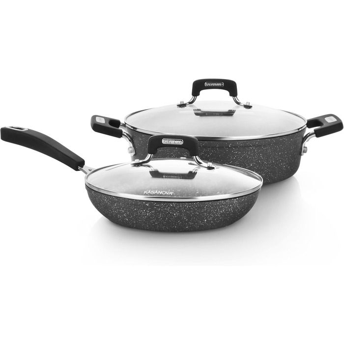 Набір посуду Kasanova New Petra (4 шт.) – каструлі та сковорідки з антипригарним покриттям для індукційних плит та духовки до 180°C, з захистом ручок та нержавіючою ложкою